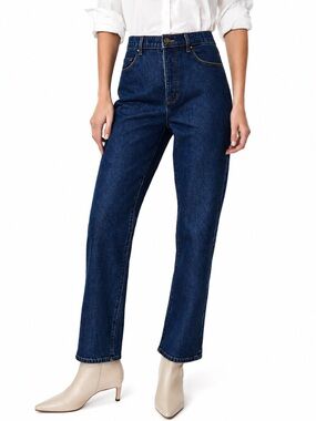 Ann Taylor Straight-Leg High-Rise Jeans - Deep Blue